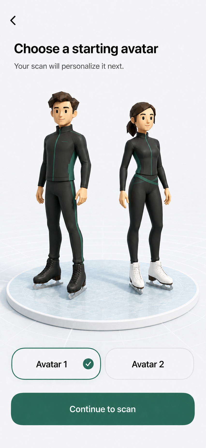 Two stylized skaters standing together on an ice platform